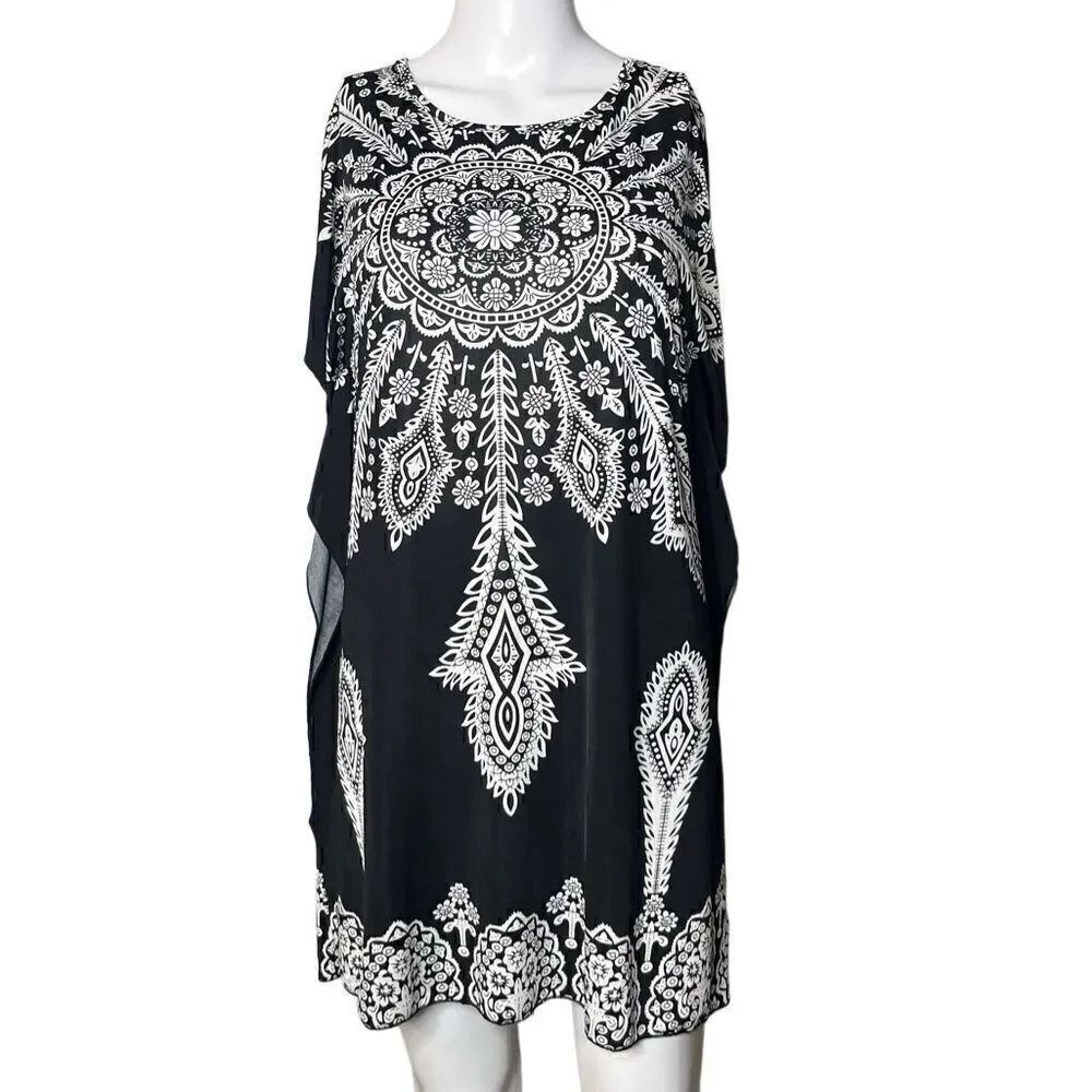 CristinaLove Boho Mandala Tunic Dress Black and White Size Small